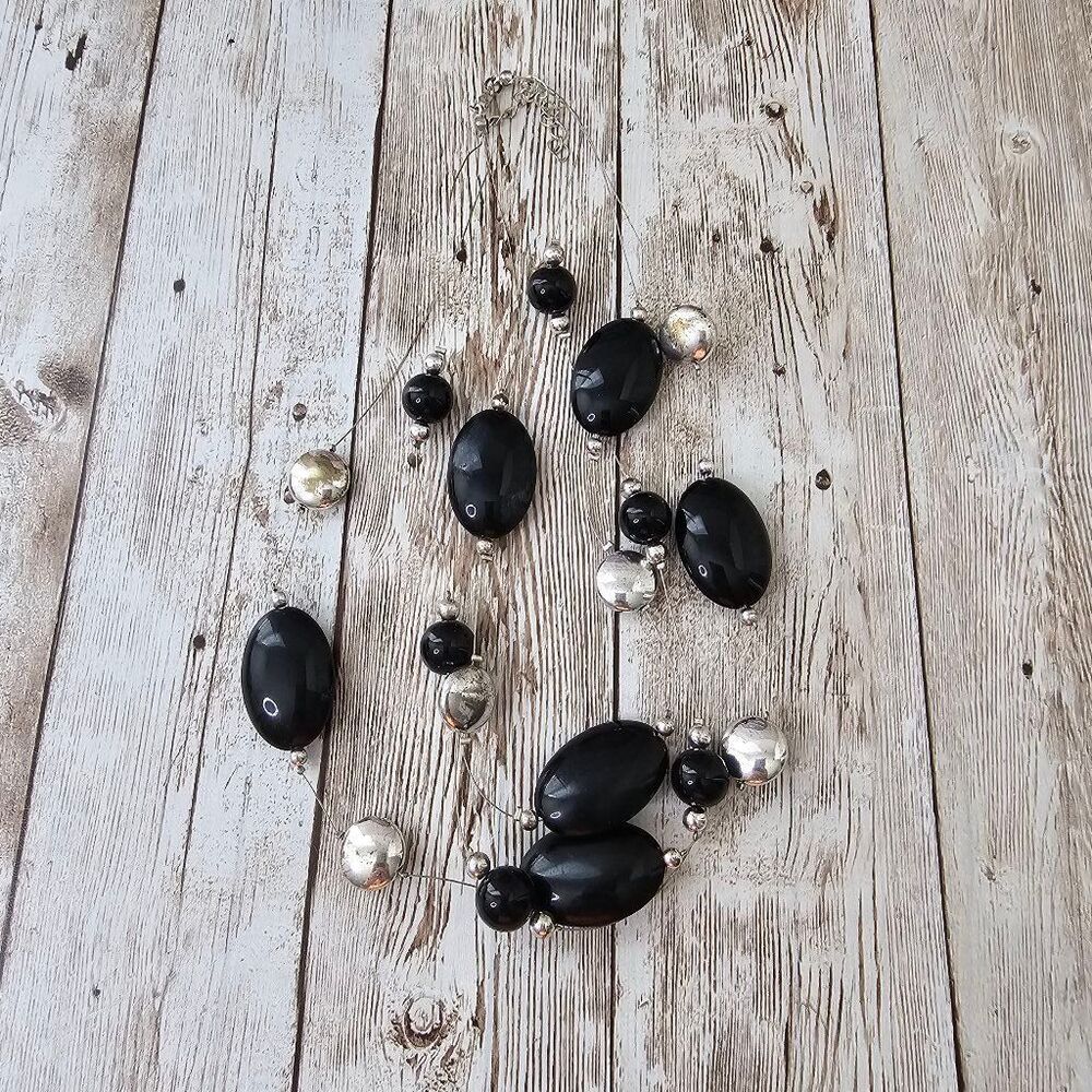 Women's Black & Silver Beaded Necklace